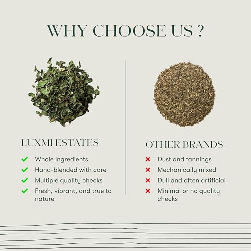 Image of Luxmi Estates Pure Peppermint Tea, 25 Tea Bags (50g, 1.76oz) | USDA Organic Single-Ingredient Whole Leaf Peppermint | Caffeine-Free Herbal Infusion for Digestion, Refreshment & After-Dinner Sipping, Vegan & Non-GMO