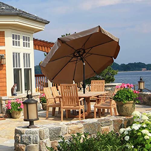 Image of ABCCANOPY 10ft Scalloped Patio Umbrella, Outdoor Table Umbrella with Tilt and Crank, Fiberglass Ribs Deck Umbrella for Patio, Pool, Garden, Picnic (Brown)