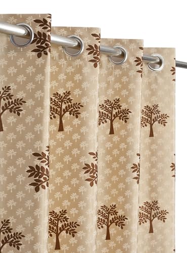 Image of Printed Tree 1 Piece Polyester Home & Living Room Eyelet Door Curtain - 8 Feet, Coffee Brown