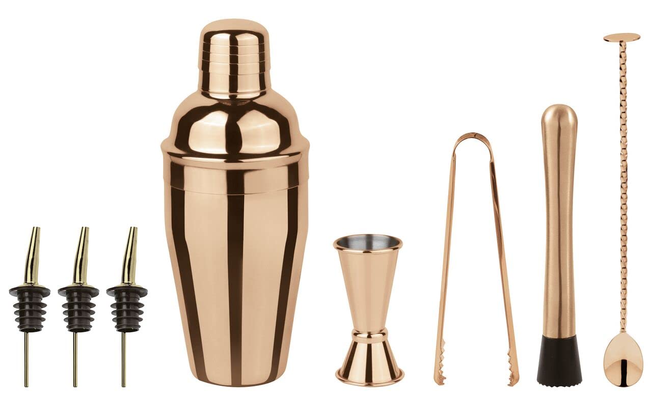Paderno 41480-C8 Set Cobbler da Cocktail, Acciaio Inox Color Rame Lucido, 8 Pezzi