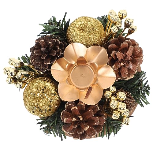 OUNONA Artificial Flower Candle Holder Christmas Table Decoration Plastic Metal Home Craft