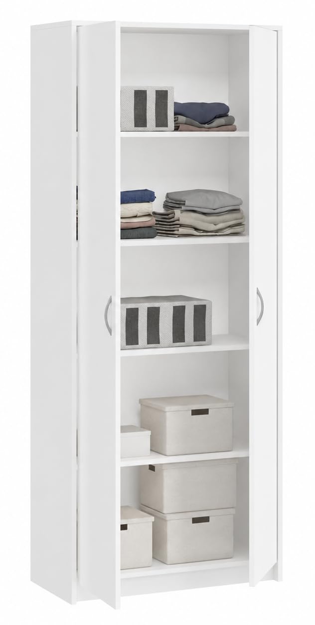 Armoire Polyvalente pour la Maison, Armoire-penderie, de Bureau et à dossiers avec 2 Portes et 5 Compartiments, 180 x 74 x 35 cm (Blanc)
