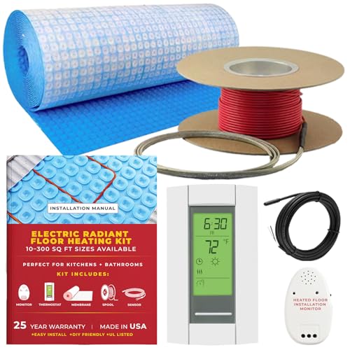 Warming Systems - 60 Sqft 120V Electric Radiant Floor Heating System – Includes Heating Cable, Membrane, Programmable Thermostat, Installation Monitor and Under, 25 Yr Warranty, USA Made