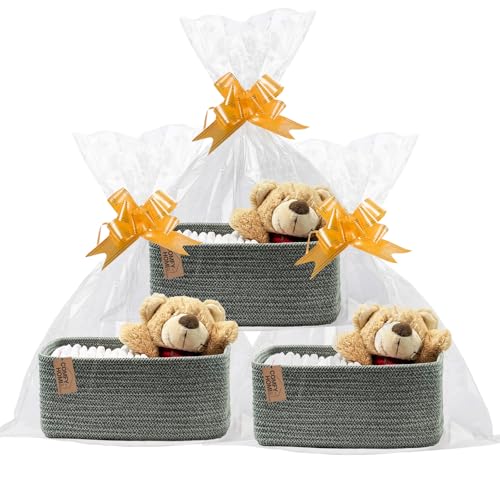 Image of COMFY HOMI 11.5 inchx7.5 inchx4.7 inch Storage Baskets for Organizing | Cotton Rope Woven Basket | Toy Storage Bin Box | Basket for Shelves, Closet Organizer Bin, Decorative Closet Shelf, 3 Pack,