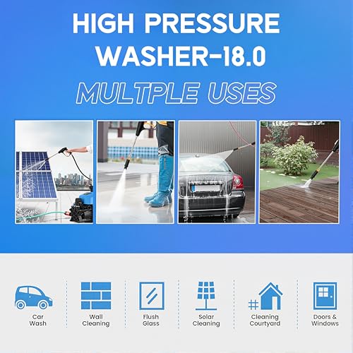 Image of Cockatoo RinseSmart18W High Pressure Washer, Corded Electric 1800W 2.5HP, 120 Bar, 5L /Min Flow, Aluminium Binding Induction Motor, 7m Hose, Foam Spray Gun - Car, Bike, Patio, Garden, Outdoor (Black)