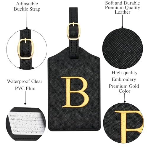 Image of Luggage Tag PU Leather for Suitcase Baggage Handbag Travel Bag Label Suitcase Tag Label Tag w. Name Card & Privacy Cover (B)