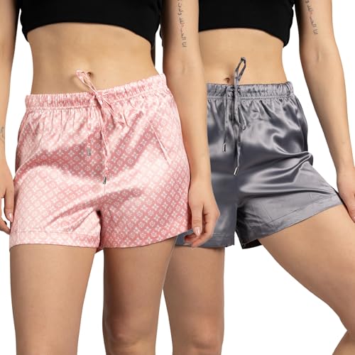 TAHARI Women's 2-Pack Satin Drawstring Pajama Lounge Shorts