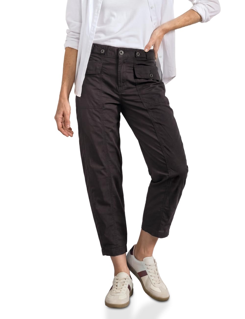 Street One Women's High Waist Barrel Leg Trousers in Casual Fit 3818741, Black Coffee, 42W x 28L