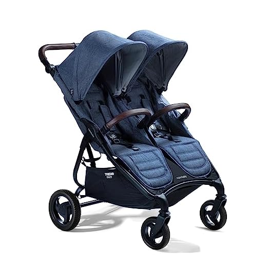 Valco Baby Trend Duo Light Weight Side by Side Double Stroller 2023 (Denim Blue) - Easy and Compact fold, Multi-Position Recline, Large Canopy, Independent Twin Vents and More - Luxurious Twin Pram