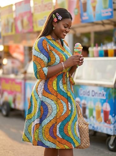 Image of FANDEE Plus Size Midi Dress for Women - Printing Summer Dresses for Wedding Guest Cocktail Party 3 /4 Sleeve V Neck(L-5XL)