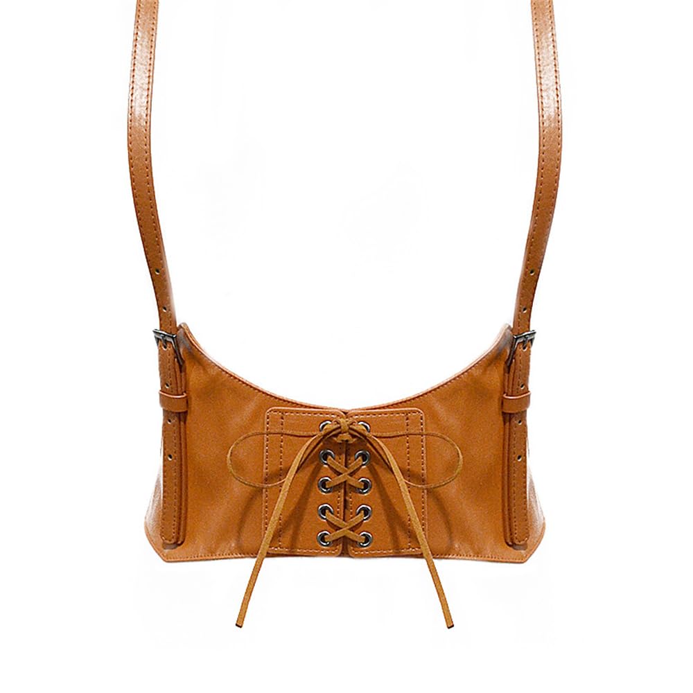 Azonee Corset Belts, Women Fashion PU Leather Belt, Vest Punk Adjustable Underbust Corset Belt for Girls Dresses, Cosplay Party Rave Costume (Brown,S)