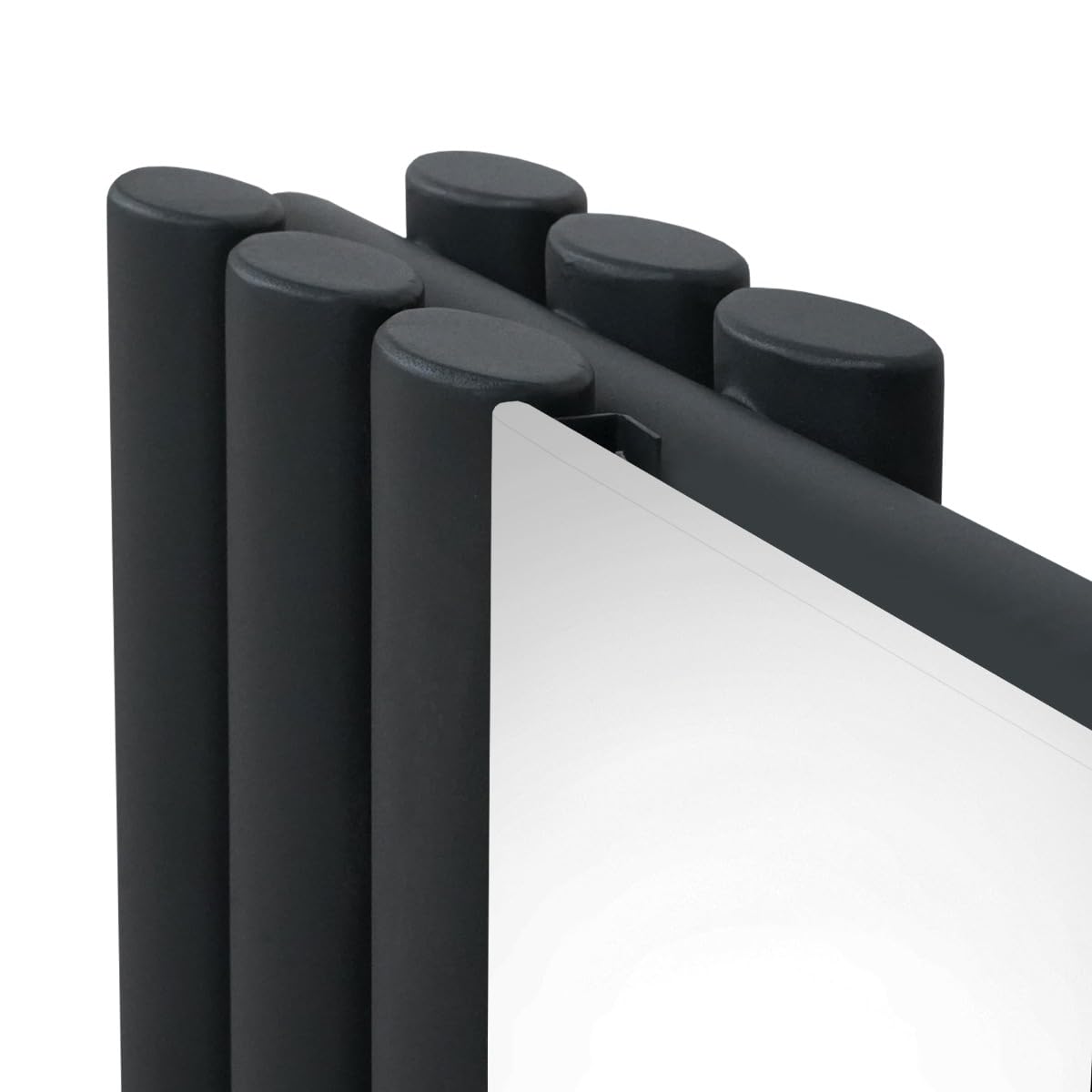 Radiatore a Colonna Ovale e Specchio Integrato 1800 x 380mm, Moderno Verticale Doppia Colonna Acciaio al Carbonio Grigio Antracite Opaco, Cucina Soggiorno Bagno [Spazzola, Attacchi Murali e Supporti