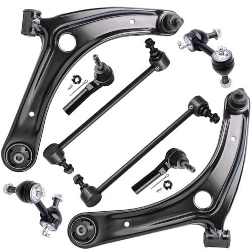 Image of Detroit Axle - Front End Control Arms Kit for Jeep 2007-2009 Patriot Compass Dodge Caliber, 2 Lower Control Arms with Ball Joints Assembly 2 Outer Tie Rods 4 Front Rear Sway Bar Links 2008 Replacement
