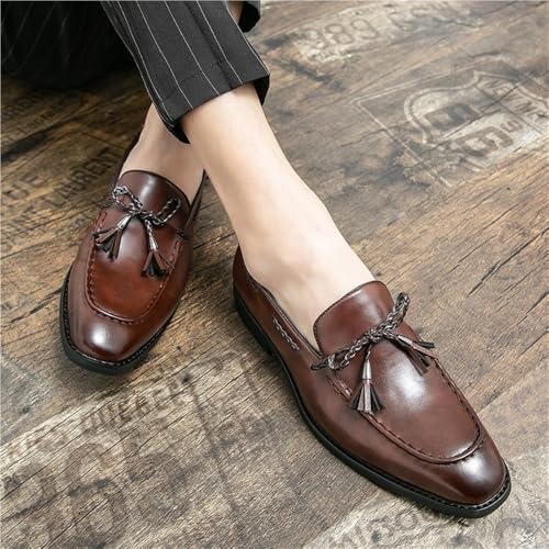 Mens Square Toe Loafers Leather Loafer Shoes Slip Resistant Flexible Flat Heel Wedding Casual Slip-ons4