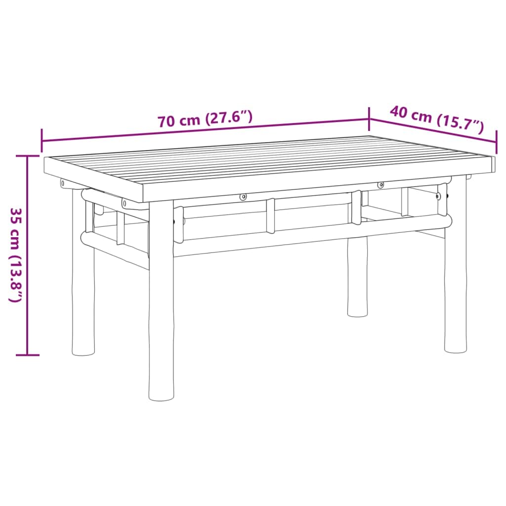 Mesa auxiliar de bambú, 70 x 40 x 35 cm, natural, diseño robusto, para salón, dormitorio, balcón