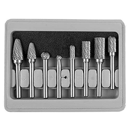Shikha Carbide Burr Set 8pcs Burr Grinder Double Cut Solid Tungsten Rotary Set 1/4-Inch Shank for Die Grinder Drill,DIY Woodworking, Metal Carving, Polishing, Engraving, Drilling