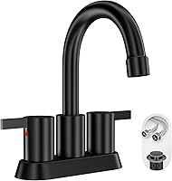 Phiestina Matte Black 4-Inch Centerset Bathroom Faucet, 360° Swivel Spout, Pop-Up Drain, Lead-Free for 2-3 Hole Sinks & RV Vanities