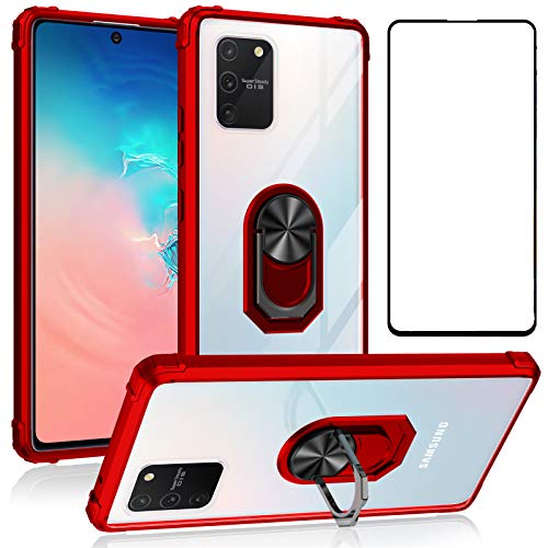 Asuwish Compatible with Samsung Galaxy A71 5G Case and Tempered Glass Screen Protector Cover Cell Accessories Ring Holder Stand Kickstand Silicone Phone Cases for Glaxay A 71 G5 Gaxaly 71A S71 Red