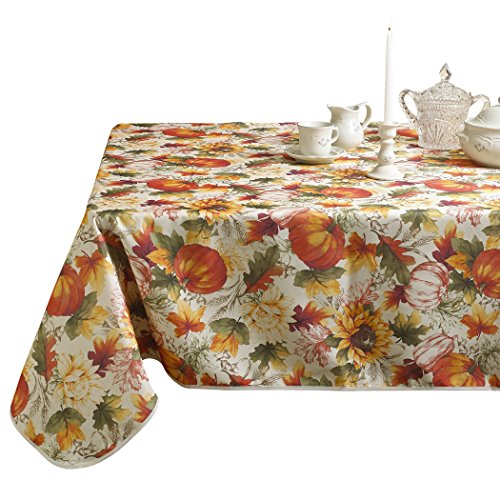 Violet Linen European Fall Harvest Pumpkins And Autumn Leaves Printed Tablecloth - 60" Round #TOP4