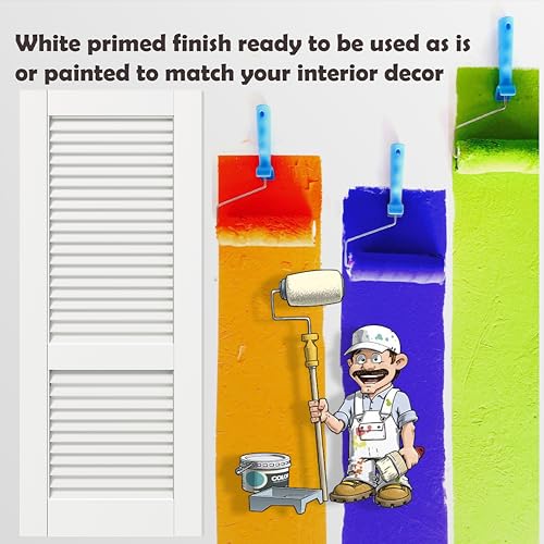 Image of 36 inch(2 x 18) x 80 inch Sliding Pocket Door, Louvered Pantry Doors with Frame and Hardware Kit, Interior Door, White Primer Closet Doors - No Panel Assembly Required