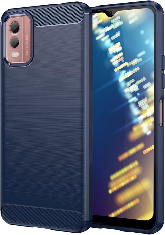 Image of NPRC Hybrid Ultra Slim Protective Case TPU Non-Slip Carbon Fiber Texture Shockproof Case Cover for Nokia C32 - Blue