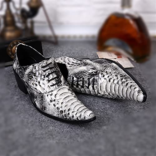 38EU Oxford for Men Formal Shoes Lace Up StyleGenuine Leather Embossed Pointed Toe Breathable Low Top High Heel2