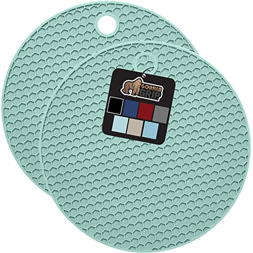 Gorilla Grip Heat and Slip Resistant Potholders, Oversized Round Silicone Mats, Durable Kitchen Pot Holders, Up to 480 Degrees, Protect Table Surfaces from Hot Dishes, Dishwasher Safe, 2 Pack, Mint