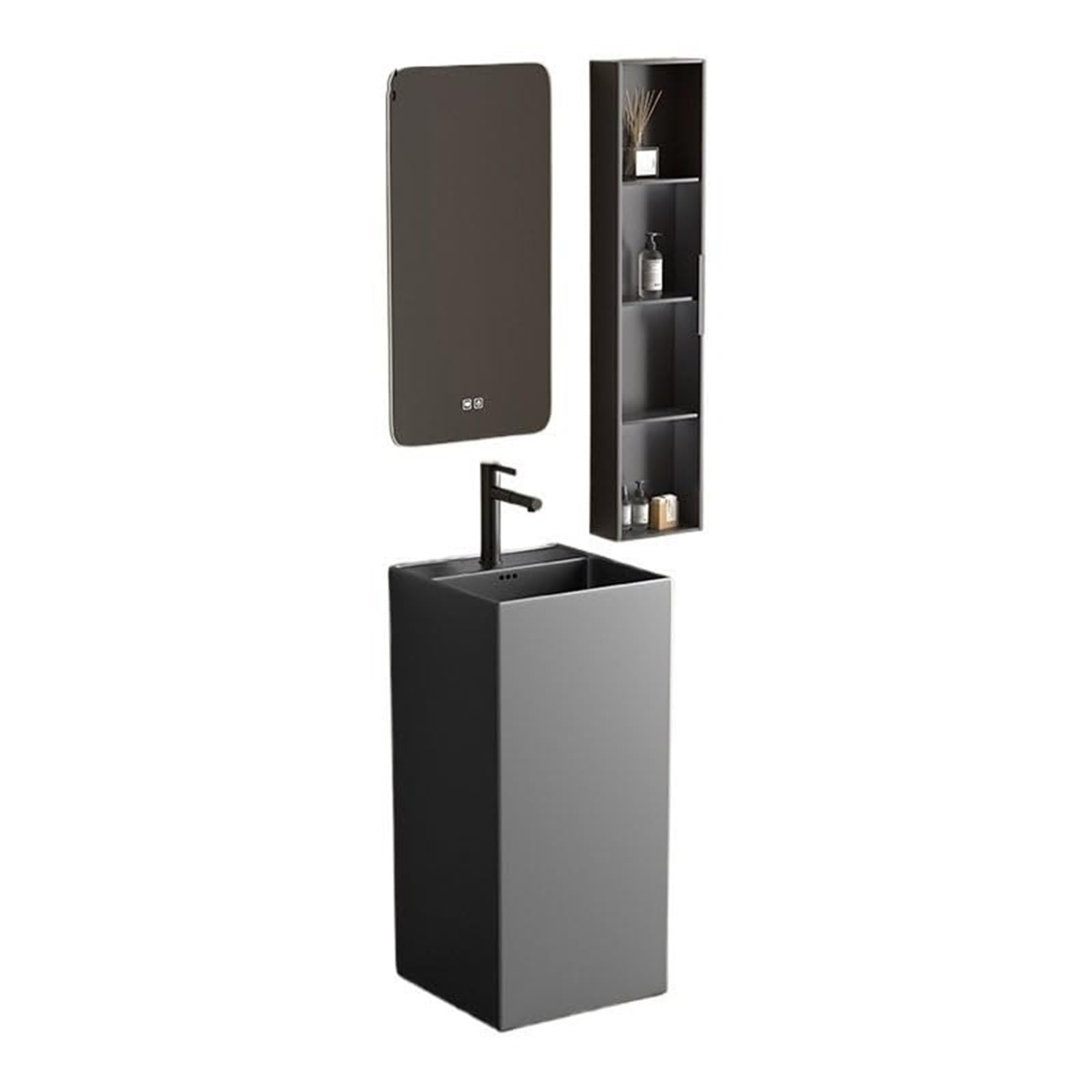 ASerZenith Bathroom Vessel Sink Wash Basin Sink Floor Standing Square Ceramic Column Basin Pedestal Bathroom Sink, Floor Standing Sink Vanity Vessel Sink With Overflow Hole And Drainer(E-One Size)