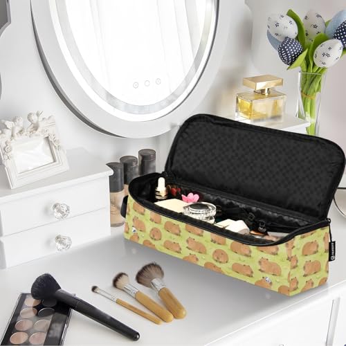 Organizador para herramientas de cabello 2 en 1 con tapete resistente al calor retirables, bolsa portátil impermeable para planchas y accesorios de cuidado capilar, diseño de capibaras en pasto miniatura 7