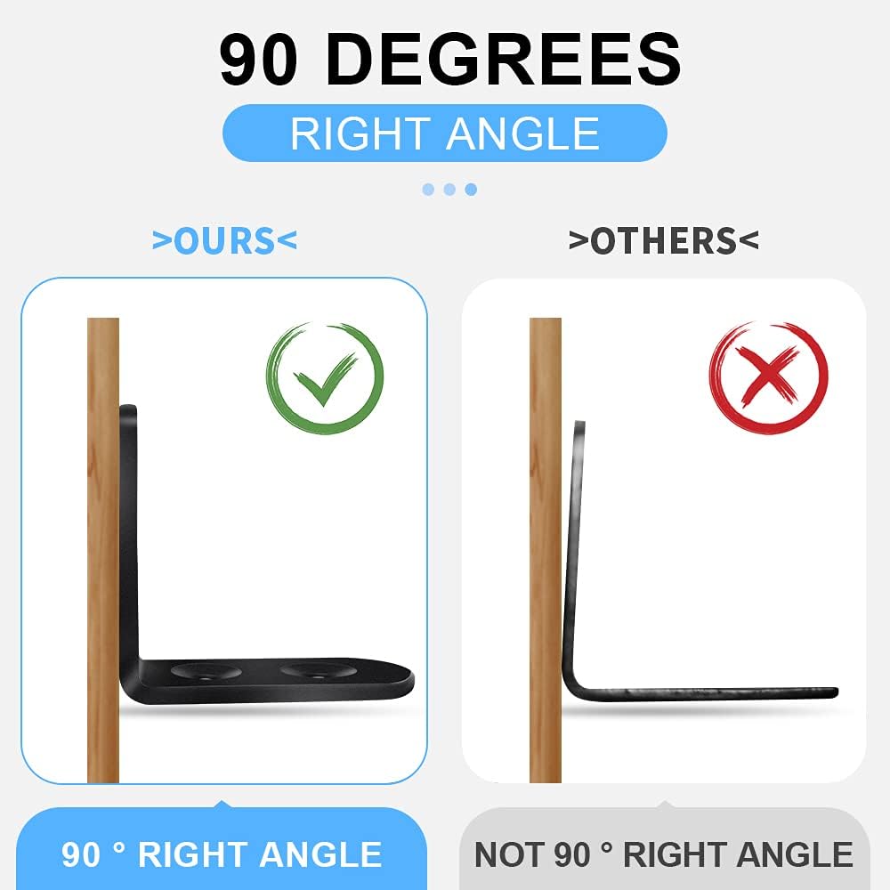 24PCS L Bracket Corner Brace, Black 90 Degree Right Angle Bracket, Metal Corner Bracket L Brackets for Wood Shelves Furniture Cabinet with 72PCS Screws (12PCS-40mm/12PCS-20mm)