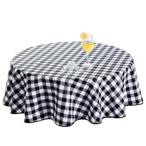 Romanstile Nappe Lavable Ronde 120cm Carreaux Noir et Blanc,Anti-Taches,élégante Nappe Exterieur 100% Impermeable Jardin,PVC Toile cirée,pour fête,Pique...