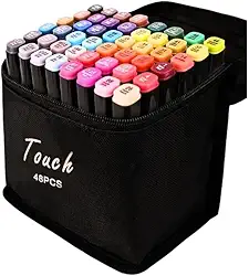 Conjunto de Canetas Marcador Permanente Canetinhas para Colorir Touch com Ponta Dupla para Desenhos Profissional e Escolar com Duas Pontas Hidrográficas com Estojo para Transporte Brashopmall® (48)