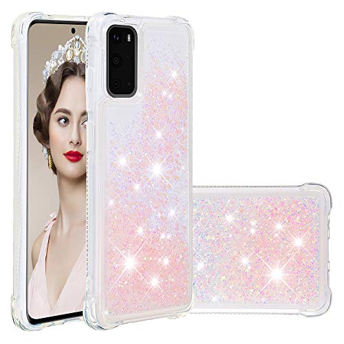 Transparent Liquid Case für Galaxy S20 Silver, Gel Silicone Phone Case Glitter Floating Liquid Cover Ultra Slim Bumper Case Sparkly Back Case Resistant Hard Compatible with Samsung Galaxy S20/S11E
