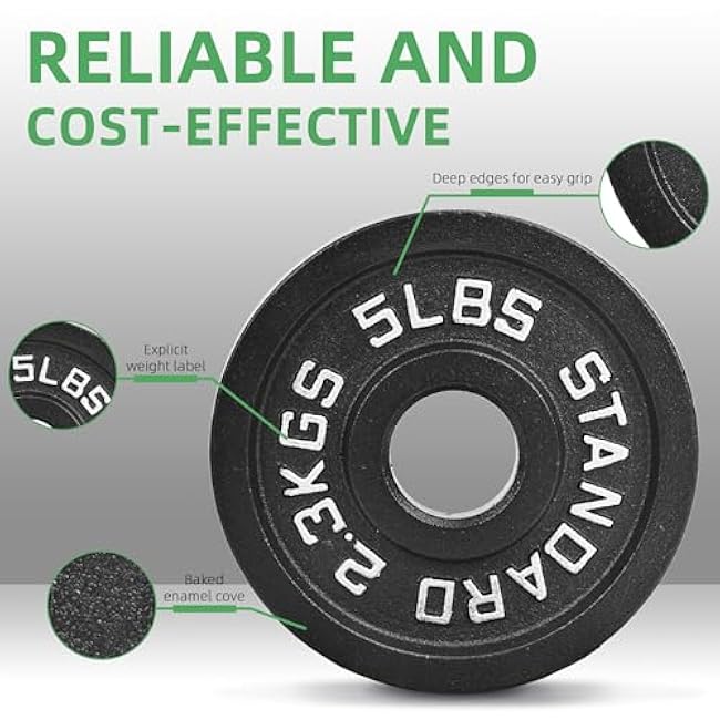 2-Inch Olympic Cast Iron Weight Plate for Strength Training & Weightlifting, Multiple Sizes