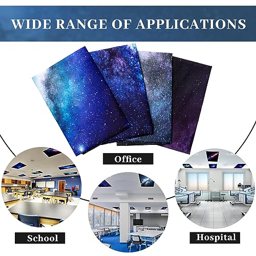 Image of ROCEEI Pack of 4 Fluorescent Light Covers for Ceiling Lights, 4 x 2 Ft, Magnetic Light Covers for Classroom Office Home School Ceiling Decor(Galaxy)