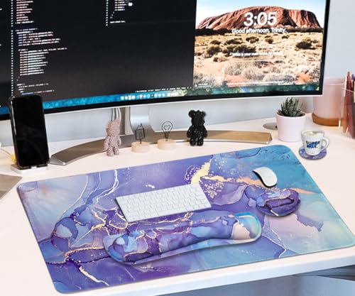 Image of WB WEIRDBEAST 4-in-1 Large Mouse Pad & Wrist Support Mousepad Set, Extended Desk Pad Waterproof Desk Mat for Home Office & Gaming, Black, Silicone & Memory Foam