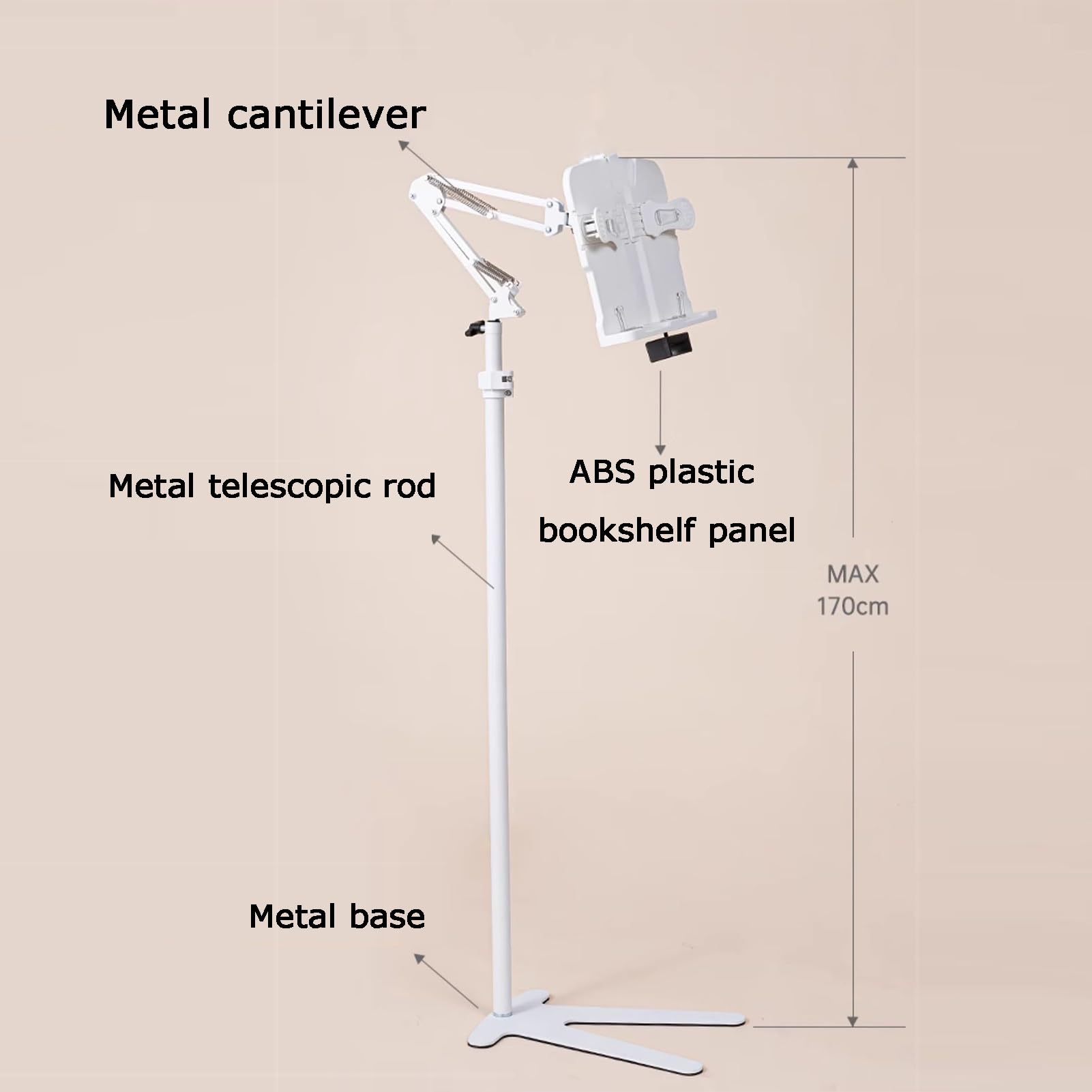 Genérico Atril De Lectura De Pie, Base Ligera Y Estable En Forma De V, Altura Ajustable De 70 A 170 Cm, For Partituras.