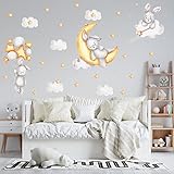 Bunny Sleeping on The Moon Wall Stickers Rabbit Stickers Cloud Moon Wall Decal Baby Boy Girls Moon a