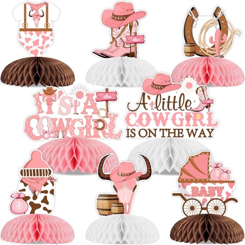 Centros de mesa de panal Cheereveal de 8 piezas estilo vaquera rosa de baby shower