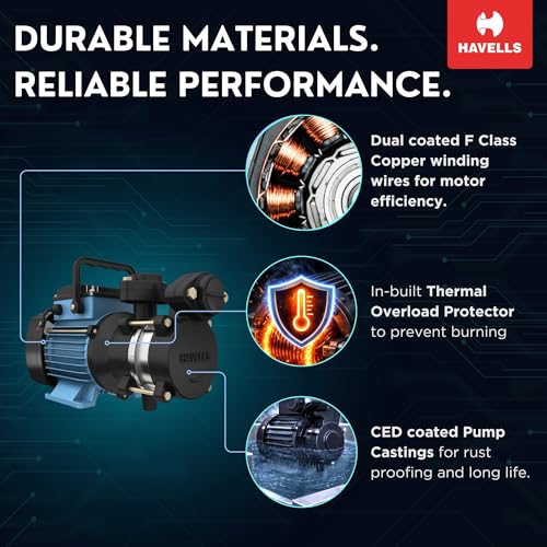 Image of Havells Monoblock Water Pump DARIYA10 (1 HP) | Copper Winding, High Flow Rate, 180-260 V Range | Overheat Protection, Durable, Rust Resistant | for Home, Apartments, Fountain | 1 Yr Warranty