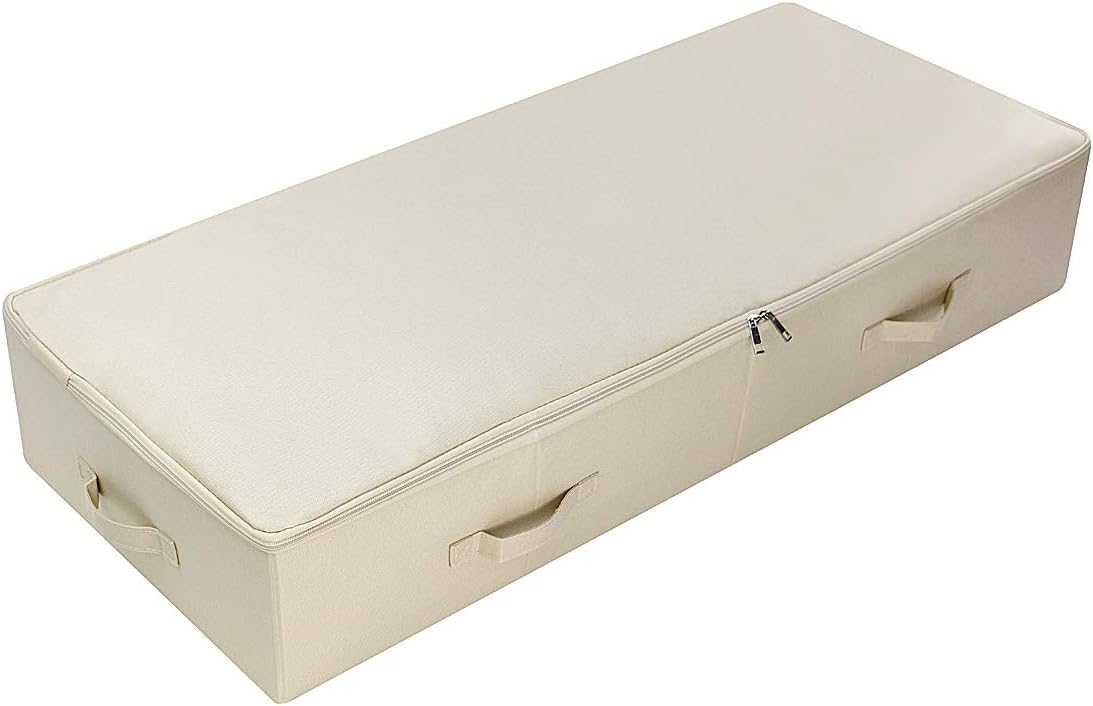 100X43X18cm, Ultra Large Underbed Storage Organizer Boxes with Lid, Rigid Folding Under Sofa Storage with 6 Handles, Beige