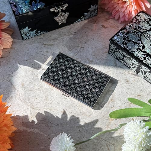 Image of Mother of Pearl Business Card Case Credit Id Name Holder Travel Wallet Art Painting Design Metal Stainless Steel Engraved Slim Purse Pocket Cash Money Wallet (N Mum Slim)