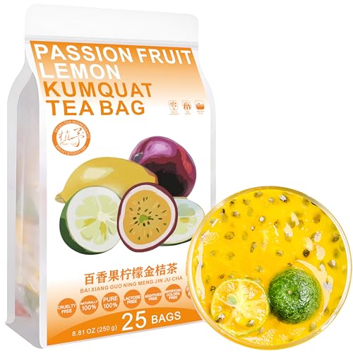 100% Pure Natural Herbal Tea, Passion Fruit Lemon Kumquat Tea Bag, 250g/8.81oz (10g*25bags), 百香果柠檬金桔茶, Descafeinado, sin aditivos, no modificado genéticamente