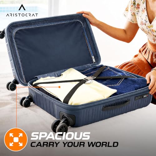 Image of Aristocrat Envoy Set of 3 Trolley Bag 55, 65 & 75cm | S+M+L | Hard Luggage | 8-Wheel Suitcase for Travel | Combination Lock with Sturdy Zipper | Polypropylene | 3 Years International Warranty (Blue)