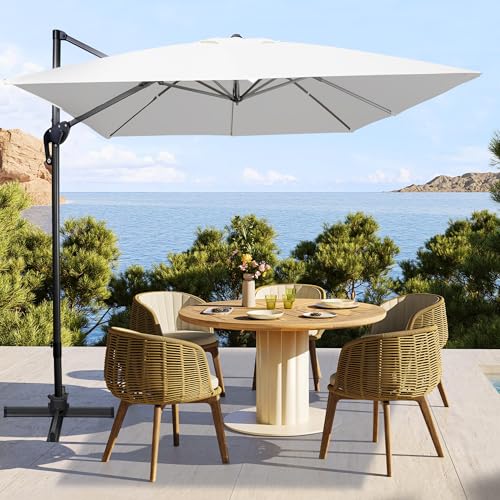 Sunnyglade 10x10Ft Cantilever Patio Umbrella Square 360° Rotation & Integrated Tilting System Offset Umbrella with 8 Sturdy Ribs, Fade-resistant & Waterproof for Garden Backyard Poolside Deck