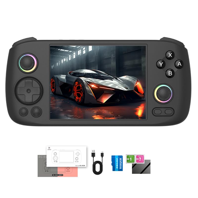 RG 406H Retro Handheld Game Console with 4-inch IPS Screen RGB Lighting Handheld Gaming Console with Android 13 System and 128G TF Card 5000mAh Battery Black