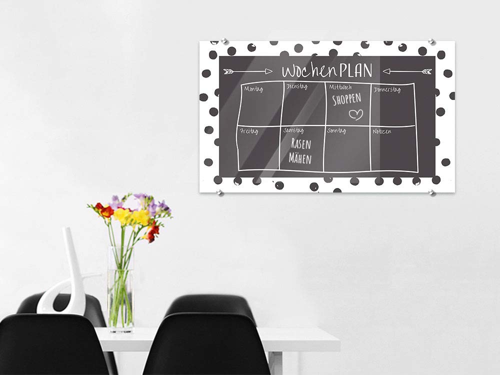 GRAZDesign Memoboard für Familie Arbeitstafel in Grau Glasboard - Glastafel Wochenplaner mit praktischer Wochenübersicht - Tafel zum Beschriften / 80x50cm