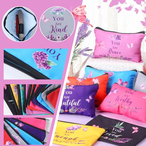 10 Pcs Housekeeping Appreciation Gift Bulk Christian Makeup Bags Gifts for Surgical Tech Religious Inspirationa Purple Butterfly Lavender Canvas Pouch Toiletry for Church Favors(Colorful)2