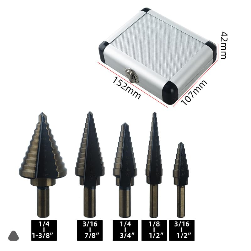 Lagnlnaoy 5pcs British Black and Yellow Step Drill Hand Drill Drilling Tool Set Step Multi functional Pagoda Bit Metal Drilling Hole Tools