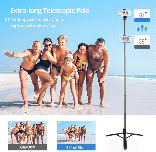 Image of NEXSA Long Selfie Stick with Reinforced Tripod Stand Aluminum 61 inch /156 cm Multifunctional Camera Tripod for Vlogging Live Stream 1 /4 inch Screw for Mirrorless /Action Camera Ring Light Gopro, Black